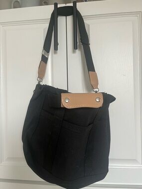 Black Canvas Shoulder Bag with Tan Trim